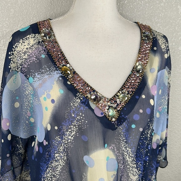 Mushbaby Sienna Rose, Inc. Sheer Blue Sequin V-Neck Summer Beach Cover-Up Size L - Picture 2 of 7